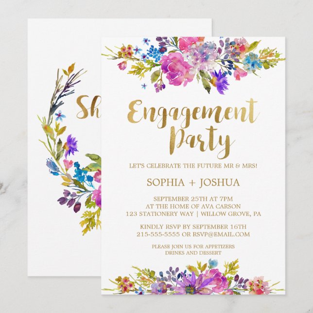 Invitación a la fiesta de compromiso de oro de Pur (Anverso / Reverso)