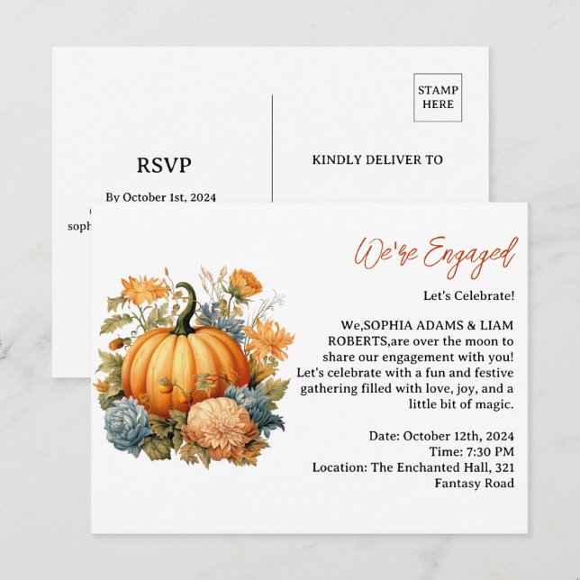Invitación a la Fiesta de Compromiso de Otoño de C (Anverso / Reverso)