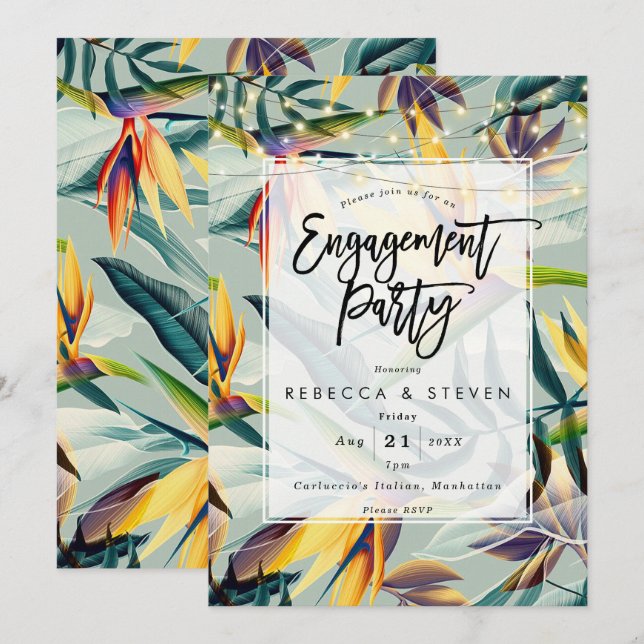 invitación a la fiesta de compromiso de palma flor (Anverso / Reverso)
