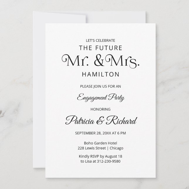 Invitación a la fiesta de compromiso de tipografía (Anverso)