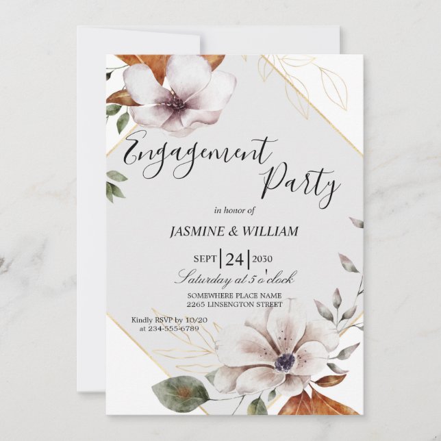 Invitación a la fiesta de compromiso elegante, Per (Anverso)