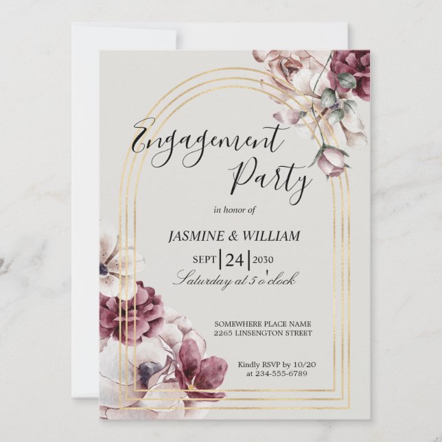 Invitación a la fiesta de compromiso elegante, Per (Anverso)