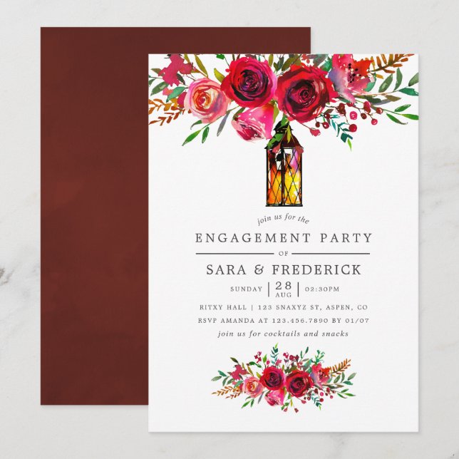 Invitación a la fiesta de compromiso floral de acu (Anverso / Reverso)