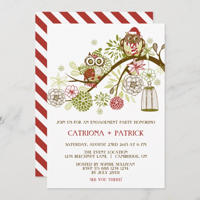 Invitación a la fiesta de compromiso floral de búh (Anverso / Reverso)
