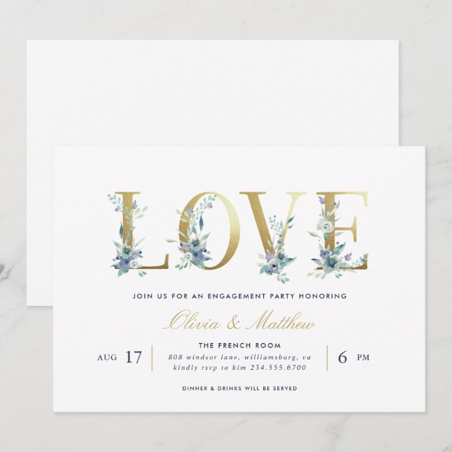 Invitación a la fiesta de compromiso floral de luj (Anverso / Reverso)