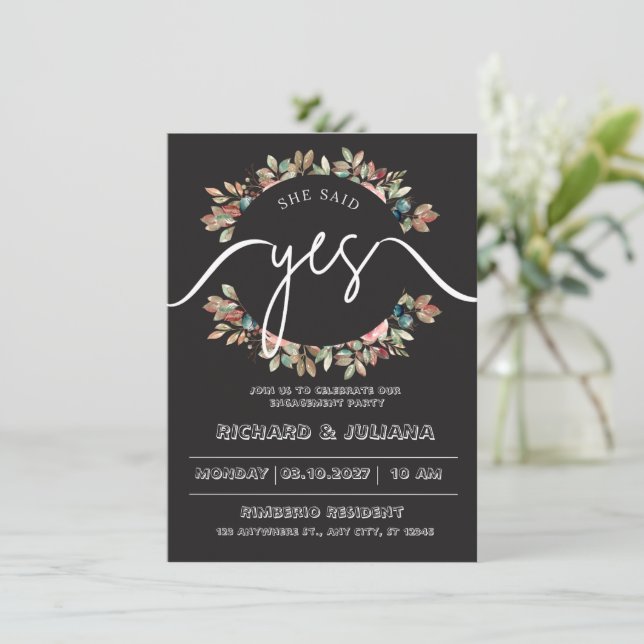 Invitación a la fiesta de compromiso floral en bla (Anverso de pie)