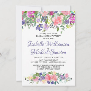 Invitación a la fiesta de compromiso floral morado