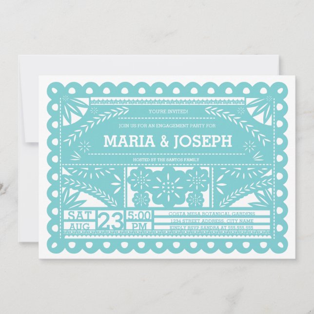 Invitación a la fiesta de compromiso Papel Picado  (Anverso)