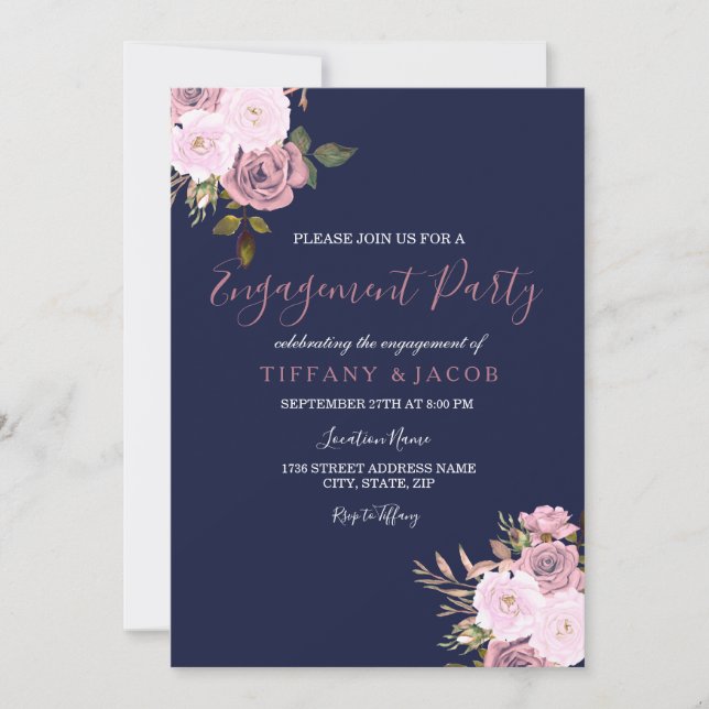 Invitación a la fiesta de compromiso Rosa y rosa a (Anverso)