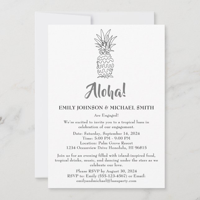 Invitación a la Fiesta de Compromiso Tropical Luau (Anverso)