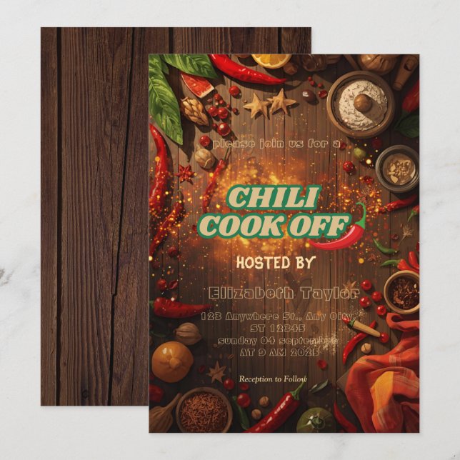 Invitación a la fiesta de concurso de chili (Anverso / Reverso)