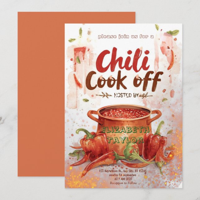 Invitación a la fiesta de concurso de chili (Anverso / Reverso)