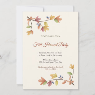 Invitación a la fiesta de cosecha de otoño de hoja