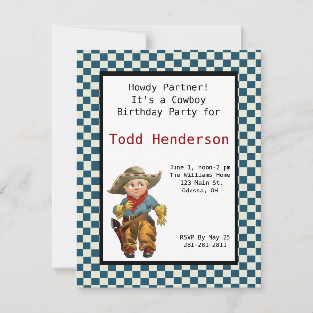 Invitación a la fiesta de Cowboy (Anverso)