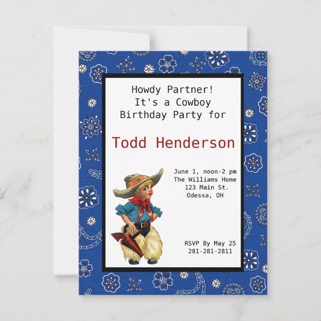 Invitación a la fiesta de Cowboy (Anverso)