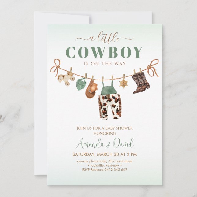 Invitación a la fiesta de Cowboy Baby ducha (Anverso)