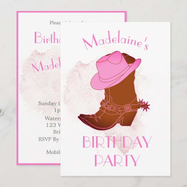 Invitación a la fiesta de Cowboy Pink (Anverso / Reverso)