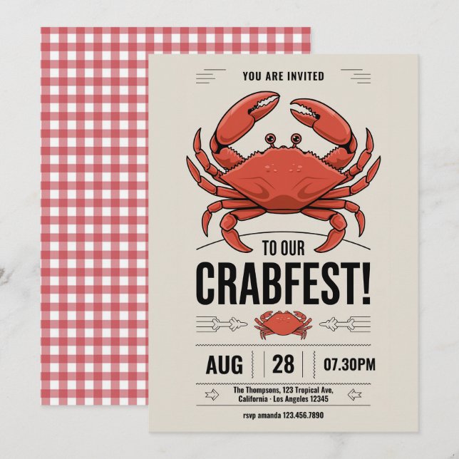 Invitación a la fiesta de Crab Fest para cualquier (Anverso / Reverso)