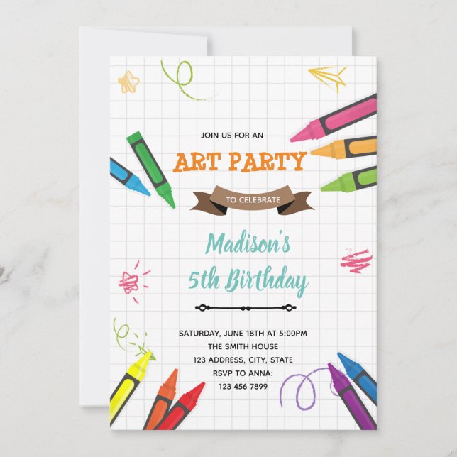 Invitación a la fiesta de crayon artístico (Anverso)