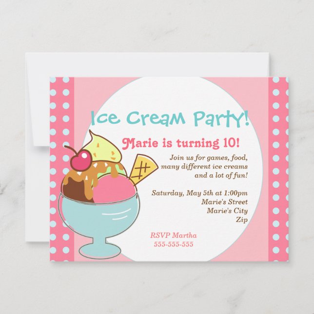 Invitación a la fiesta de crema de hielo (Anverso)
