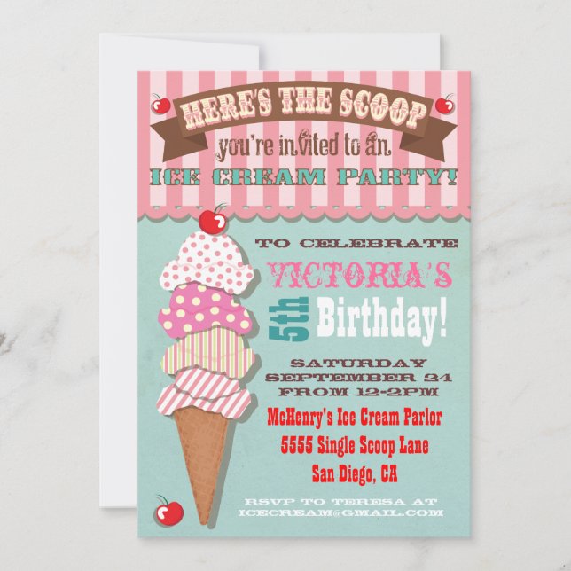 Invitación a la fiesta de crema de hielo (Anverso)