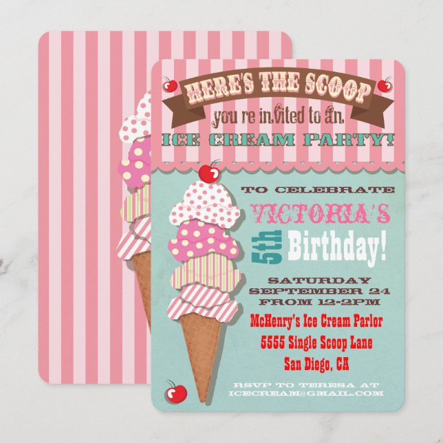 Invitación a la fiesta de crema de hielo (Anverso / Reverso)