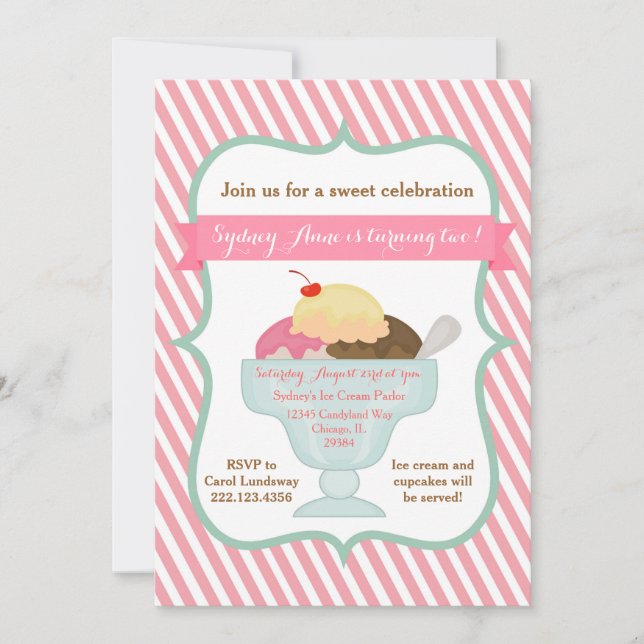 Invitación a la fiesta de crema de hielo Chica ros (Anverso)