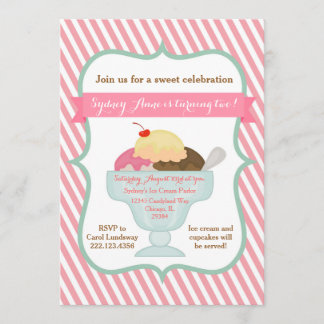 Invitación a la fiesta de crema de hielo Chica ros