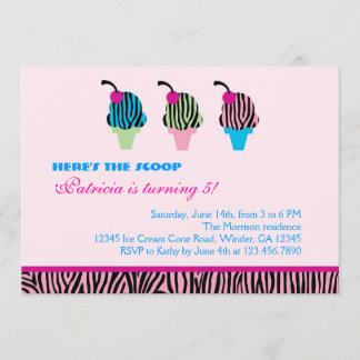 Invitación a la fiesta de crema de hielo de cebra
