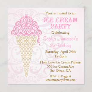 Invitación a la fiesta de crema de hielo de cono