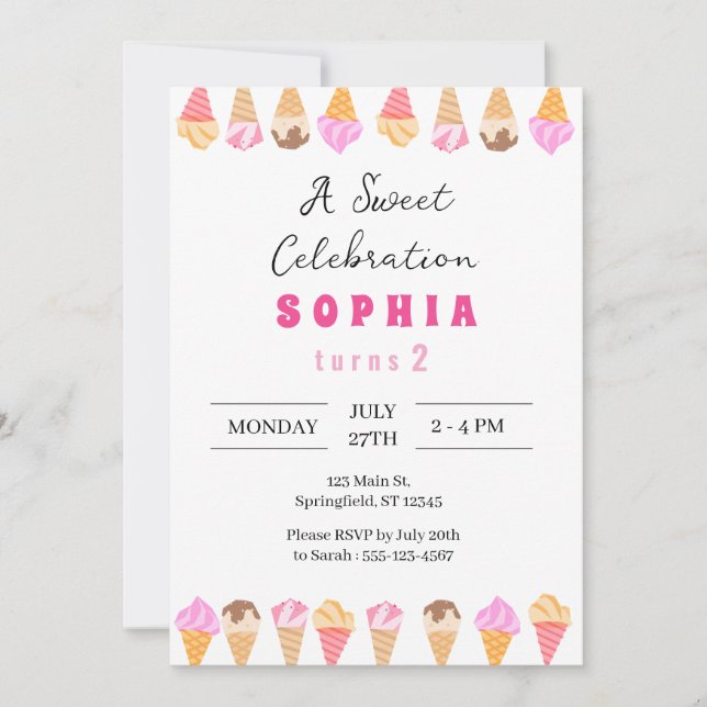 Invitación a la fiesta de crema de hielo dulce (Anverso)