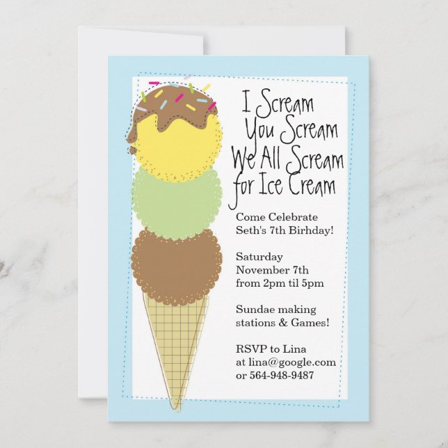 Invitación a la fiesta de crema de hielo para niño (Anverso)