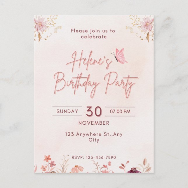 Invitación a la fiesta de cumpleaños  (Anverso)