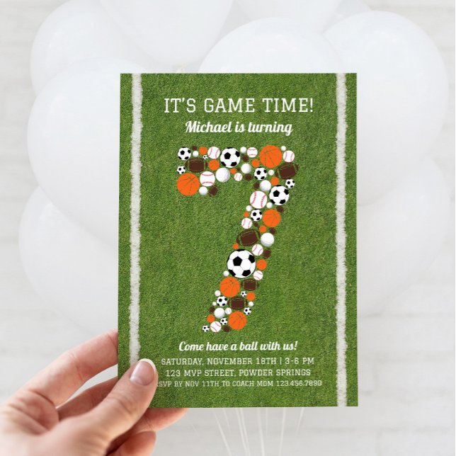 Invitación a la fiesta de cumpleaños (Sports 7th Birthday Invitation)
