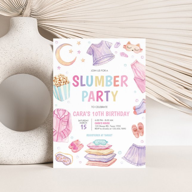 Invitación a la fiesta de cumpleaños (Slumber Party Sleep Over Birthday Party Invitation)