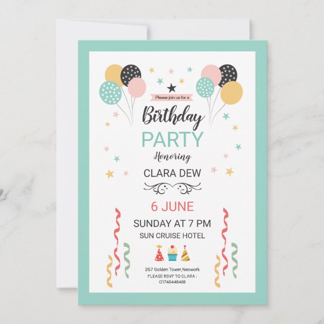Invitación a la fiesta de cumpleaños (Anverso)