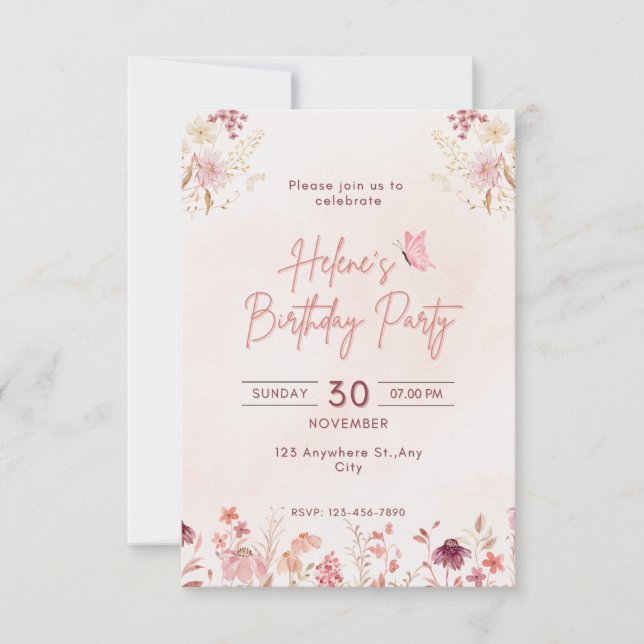 Invitación a la fiesta de cumpleaños  (Anverso)