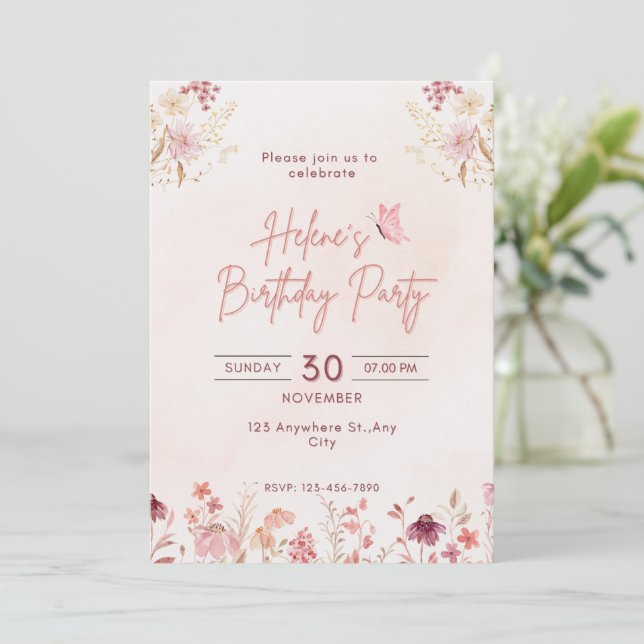 Invitación a la fiesta de cumpleaños  (Anverso de pie)