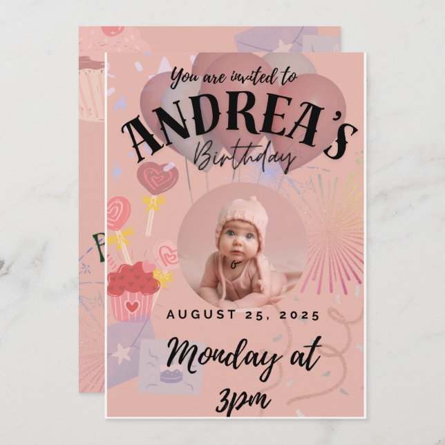 Invitación a la fiesta de cumpleaños (Anverso / Reverso)