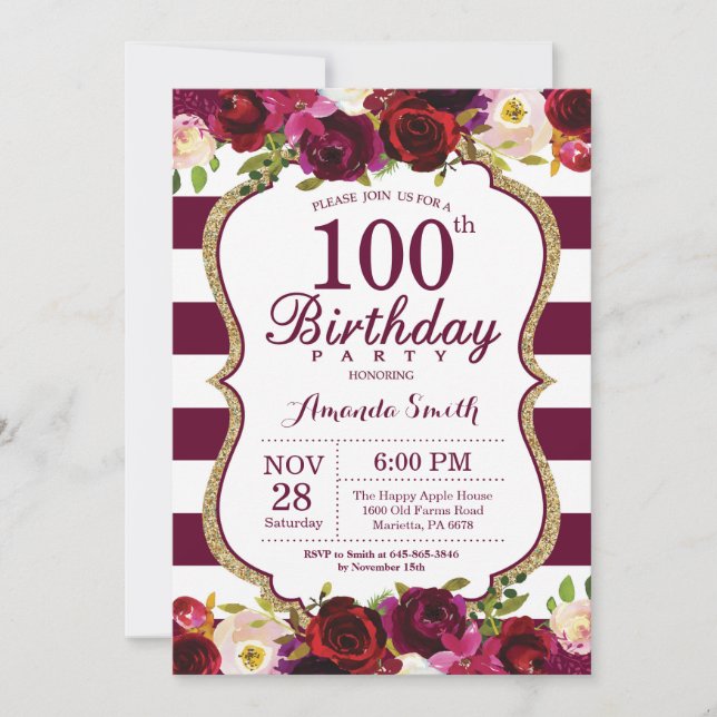 Invitación a la fiesta de cumpleaños 100 de Burgun (Anverso)