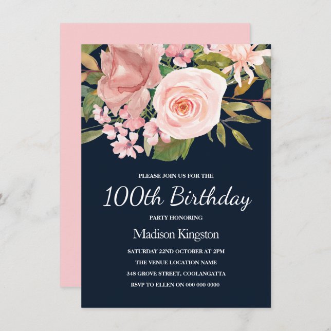 Invitación a la fiesta de cumpleaños 100 de la Mar (Anverso / Reverso)