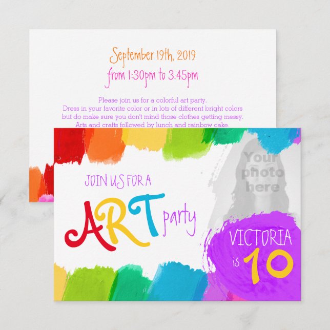 Invitación a la fiesta de cumpleaños 10 de Art fie (Anverso / Reverso)