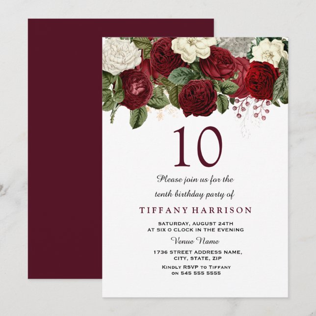 Invitación a la fiesta de cumpleaños 10 de la Rosa (Anverso / Reverso)