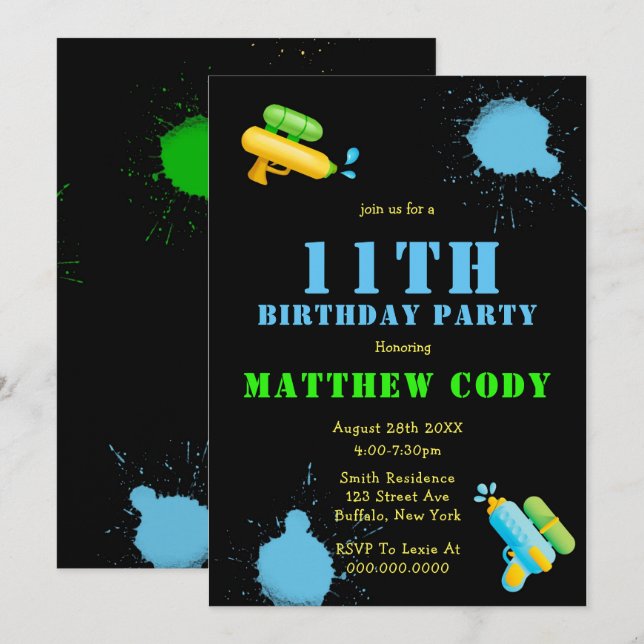 Invitación a la fiesta de cumpleaños 11 de Water G (Anverso / Reverso)