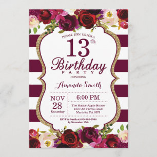 Invitación a la fiesta de cumpleaños 13 de Burgund