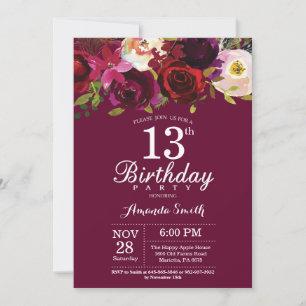 Invitación a la fiesta de cumpleaños 13 de Burgund