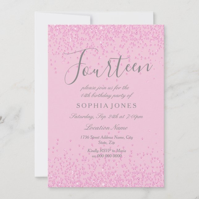 Invitación a la fiesta de cumpleaños 14 Chicas Pur (Anverso)