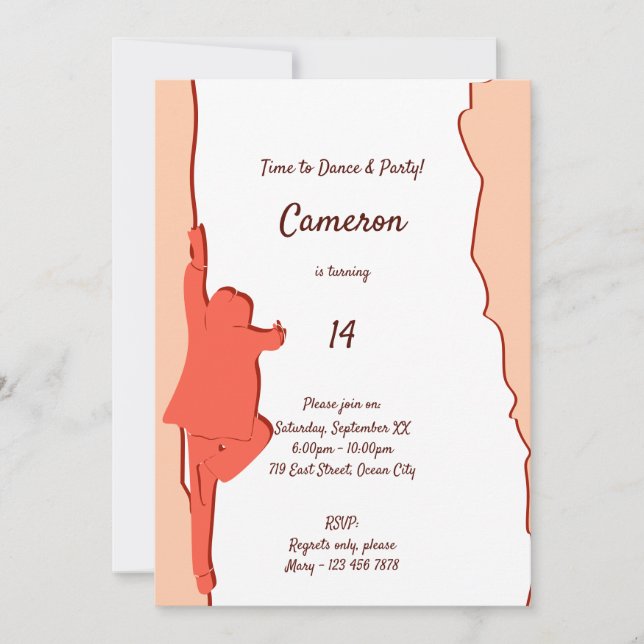 Invitación a la fiesta de cumpleaños 14 de Baile R (Anverso)