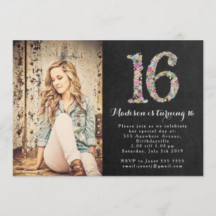 Invitación a la fiesta de cumpleaños 16 Chicas flo