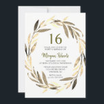 Invitación a la Fiesta de Cumpleaños 16 de la Leaf<br><div class="desc">Golden Leaf Wreath 16th Birthday Party Invitation Matching colección en Niche y Nest store. Material gráfico de www.EssemCreatives.etsy.com</div>
